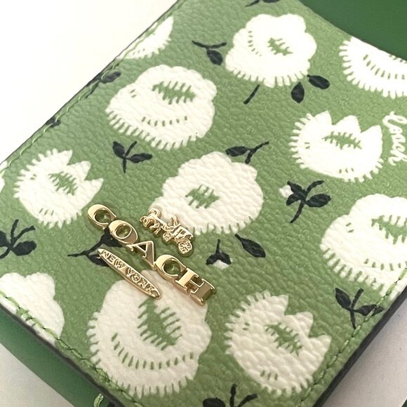 Coach Zip Card Case CBL79 Floral Print Kelly Green Multi Coated Canvas Chain - Picture 6 of 7